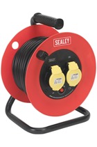 Sealey CR12515 Cable Reel 25mtr 2 x 110V 1.5mm² Heavy-Duty Thermal Trip