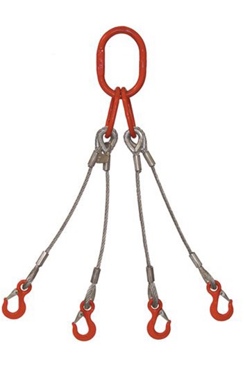 13mm 4-Leg 4400kg Wire Rope Sling c/w Latch Hooks
