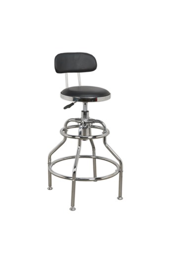 Sealey SCR14 Pneumatic Workshop Stool with Adjustable Height Swivel Seat & Back Rest