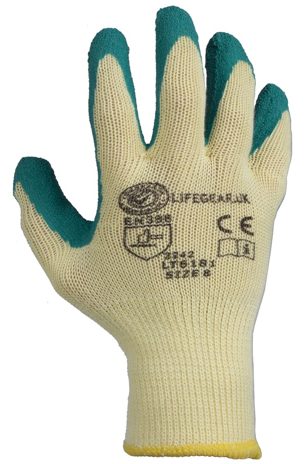 Builders Green Latex Grip Gloves GLOVELT6181 SafetyLiftinGear