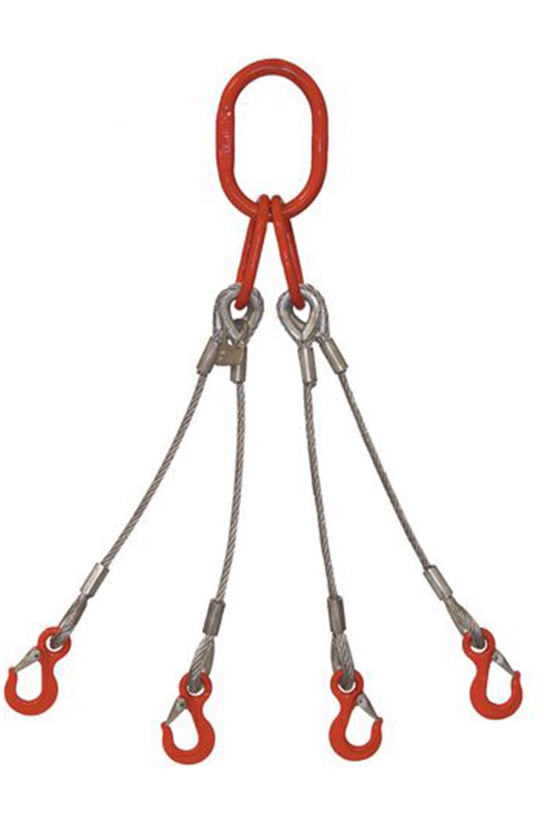 Domestic - Wire Rope Sling - Four Leg w/ Latched Sling Hooks - Rope Dia:  3/8 inch - Length 10 ft
