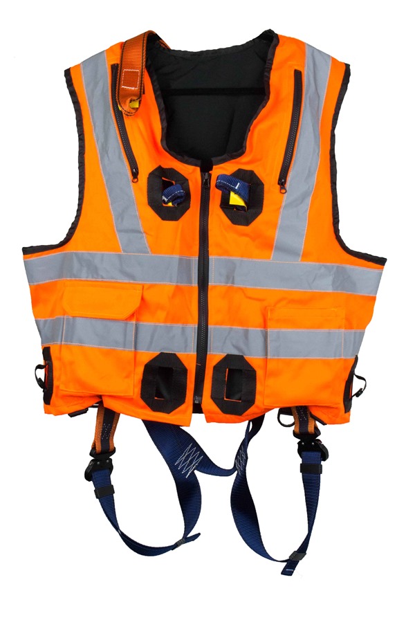 High Visibility ORANGE Jacket Safety Harness Elasticated With Quick Release Buckles GFP30E