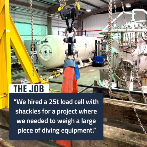 Load cell and shackles hired from Safety Liftin Gear to weigh diving equipment