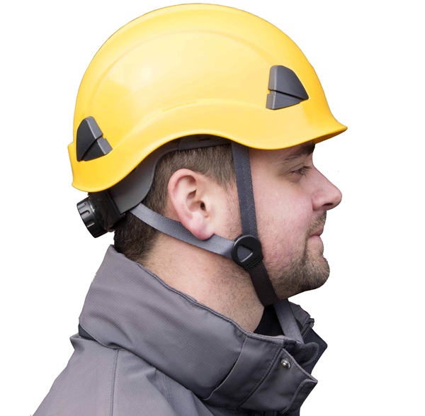 Man wearing a SKULLGUARD climbing helmet